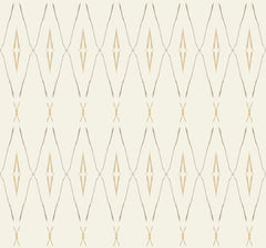 Artifact Silhouettes Wallpaper featuring a repeating geometric pattern of interlocking diamond shapes and thin vertical lines in beige and off-white.