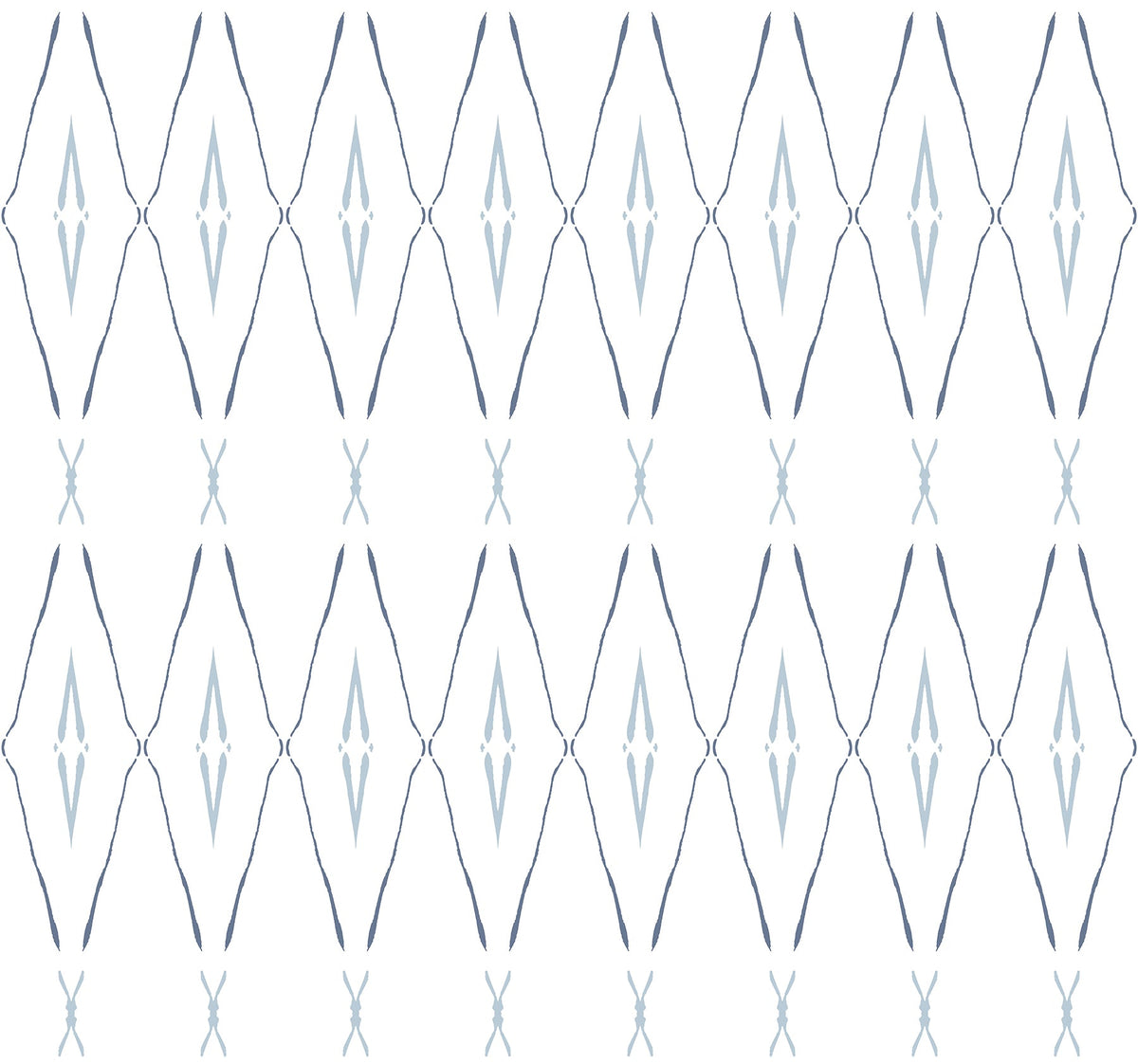 Artifact Silhouettes Wallpaper featuring a repeating pattern of dark and light blue diamond-shaped outlines on a white background.