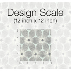 A 12-inch by 12-inch sample of Candice Olson Everlasting Wallpaper by York Wallcoverings, featuring a repeating pattern of stylized gray flowers on a pale background with a measurement scale overlaid.