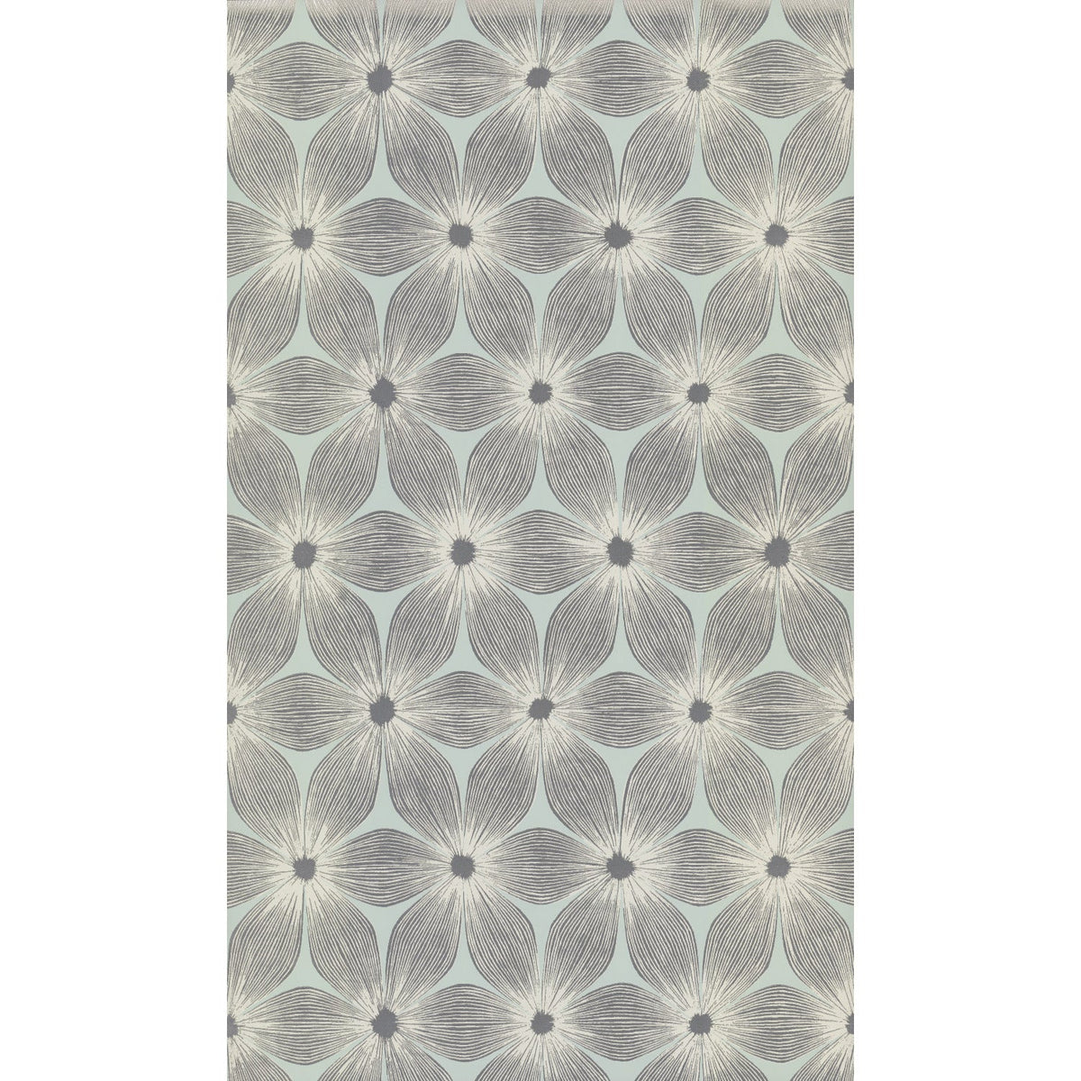 Candice Olson Everlasting Wallpaper featuring a repeating floral pattern of gray, line-drawn petals on a light blue background.