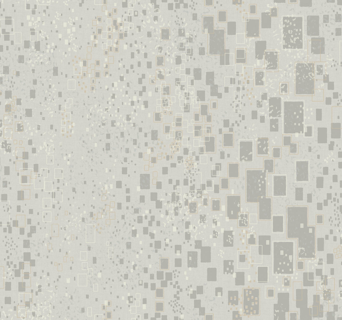 Candice Olson Gilded Confetti Wallpaper featuring a pattern of scattered, overlapping gray and gold-lined rectangles on a light gray background.