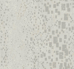 Candice Olson Gilded Confetti Wallpaper featuring a pattern of scattered, overlapping gray and gold-lined rectangles on a light gray background.