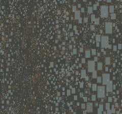 Candice Olson Gilded Confetti Wallpaper features a dark gray background with a scattered pattern of blue and gold-outlined rectangles and textured metallic flecks.