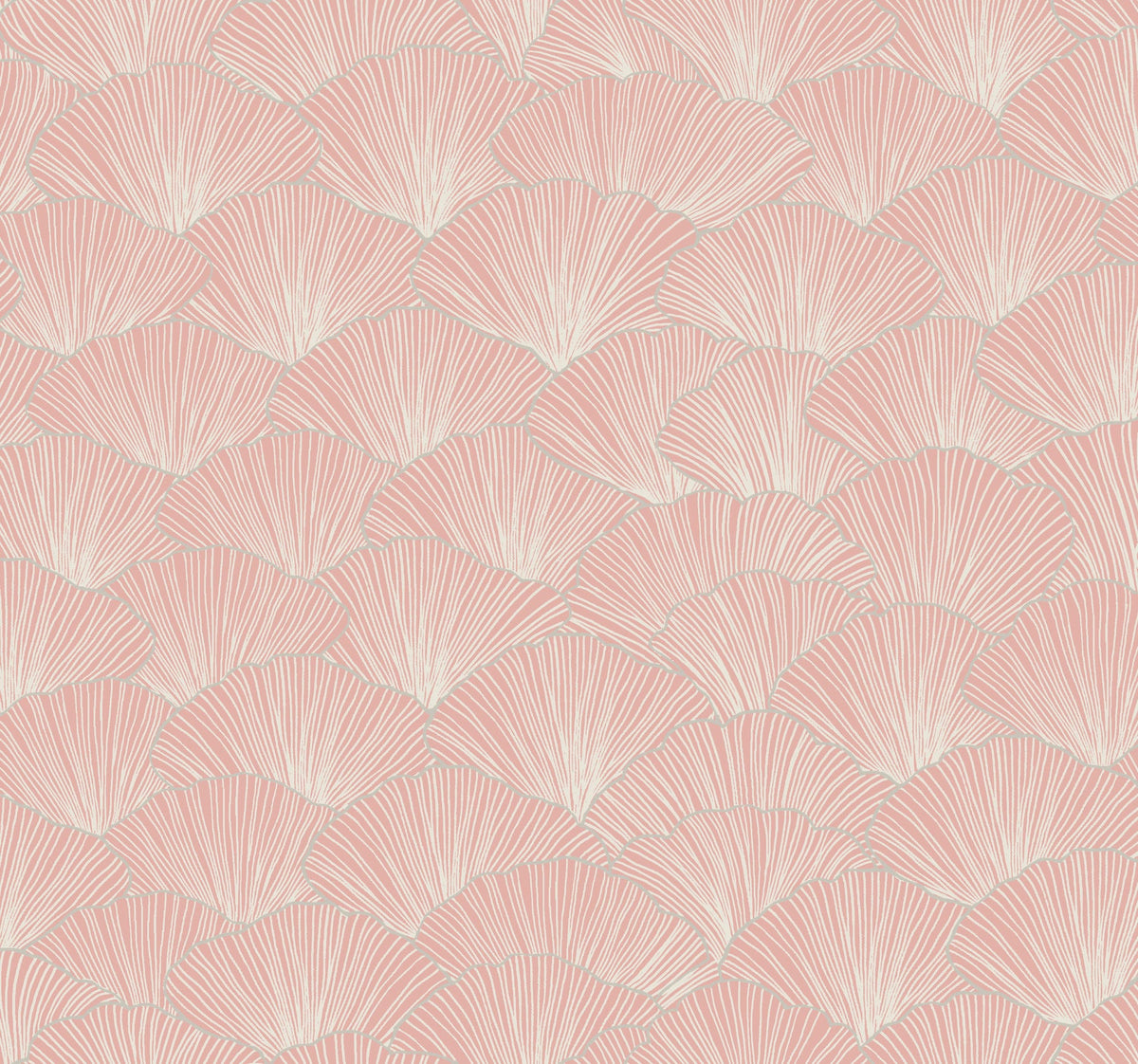 Candice Olson Luminous Gingko Wallpaper featuring an overlapping pattern of pink ginkgo leaves outlined in white.