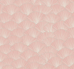 Candice Olson Luminous Gingko Wallpaper featuring an overlapping pattern of pink ginkgo leaves outlined in white.
