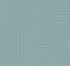 Candice Olson Diverging Diamonds Wallpaper by York Wallcoverings featuring a repeating geometric pattern of dark gray lines forming interlocking diamonds and stripes on a dusty blue background.