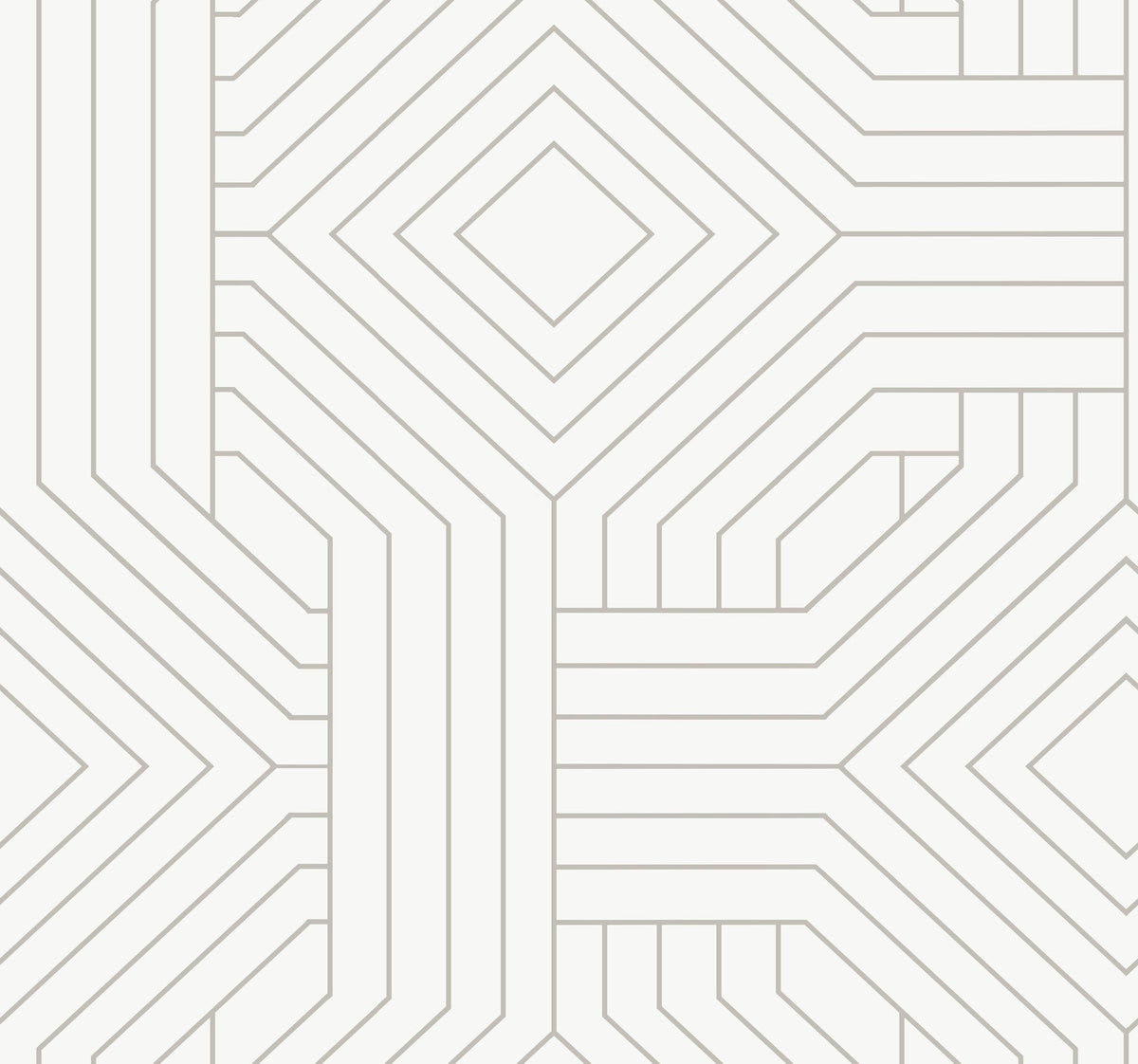 Candice Olson Diverging Diamonds Wallpaper features a geometric pattern of overlapping light gray lines forming squares and diamonds on a white background.