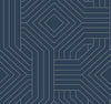Candice Olson Diverging Diamonds Wallpaper featuring a geometric pattern of gray intersecting lines forming concentric diamonds and rectangular shapes against a dark blue background.