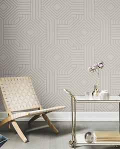 Candice Olson Diverging Diamonds Wallpaper featuring a repeating geometric pattern of interlocking diamonds and lines in light gray and white.