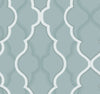 Candice Olson Double Damask Wallpaper in blue-grey featuring an interlocking, white-outlined ogee pattern.