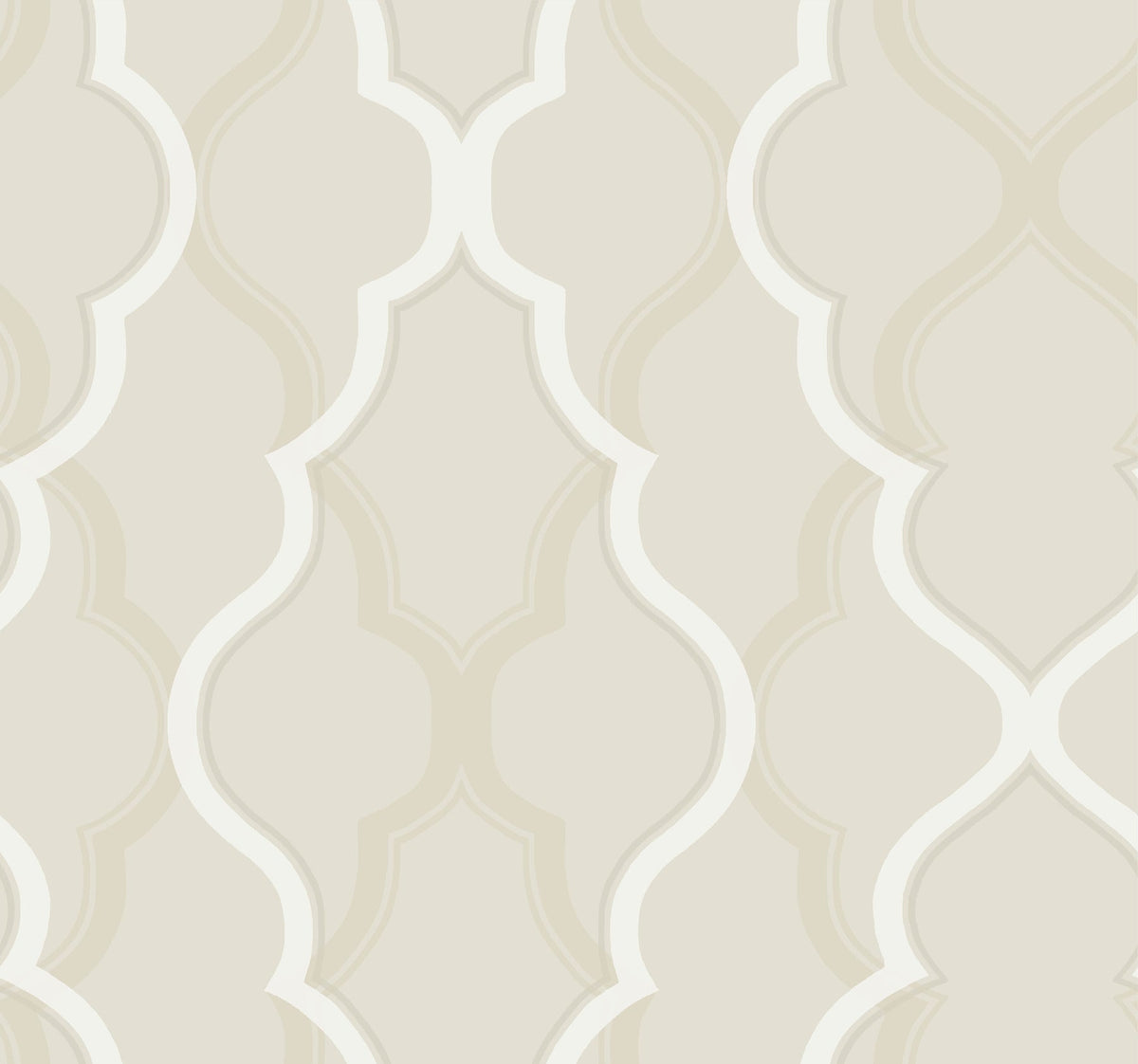 Candice Olson Double Damask Wallpaper featuring a repeating, interlocking light beige damask pattern with soft white outlines.