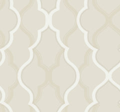 Candice Olson Double Damask Wallpaper featuring a repeating, interlocking light beige damask pattern with soft white outlines.