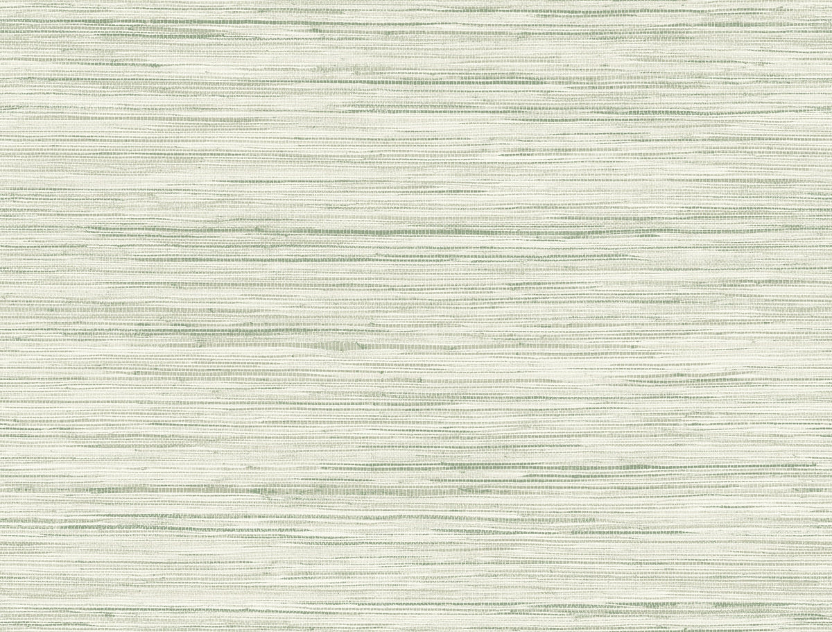 Bahiagrass Wallpaper by York Wallcoverings features a light beige textured surface adorned with subtle horizontal greenish lines that evoke the look of woven fabric or grasscloth. The soft, organic pattern creates a calm and natural ambiance.