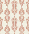 Broadsands Botanica Wallpaper by York Wallcoverings features a repeating pattern of stylized, symmetrical brown leaves arranged in vertical rows on a light beige background, creating a natural botanical look with a simple, elegant feel.