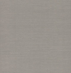 A close-up of York Wallcoverings’ Shining Sisal Grasscloth Wallpaper reveals a light grey textured surface with fine, evenly spaced horizontal lines, reminiscent of luxurious fabric.
