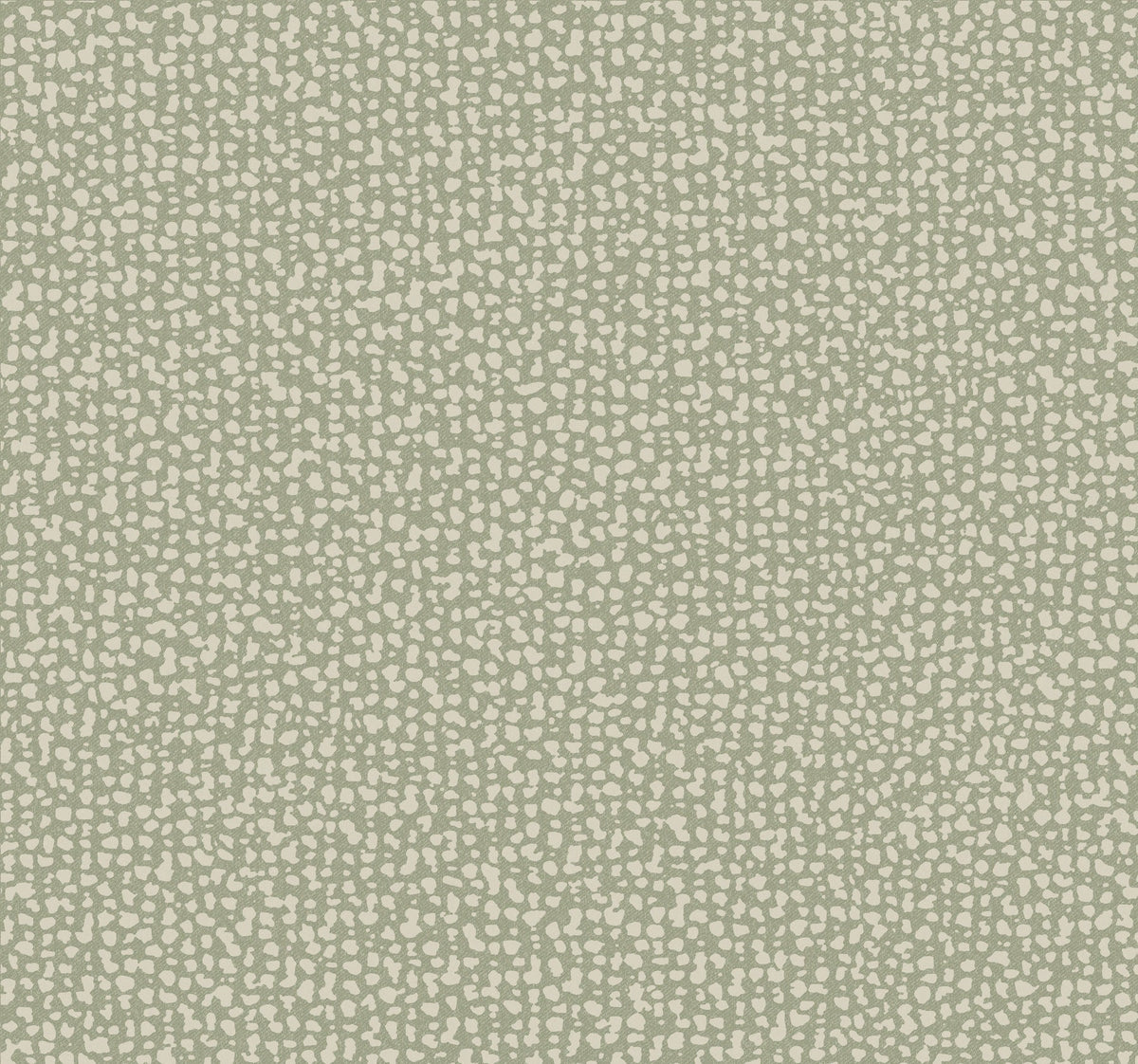 The Galaxies Wallpaper by York Wallcoverings features an abstract, organic design with irregular white dots dispersed across a muted green background, evoking the textured appearance of pebbles or confetti.