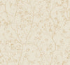 The Luminous Branches Wallpaper by York Wallcoverings features a beige background adorned with a subtle pattern of thin, light brown branches and small clusters of leaves, bringing a delicate, nature-inspired touch to any space.