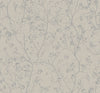 Introducing the Luminous Branches Wallpaper by York Wallcoverings, featuring a light beige background adorned with a subtle pattern of thin, grayish-blue tree branches and small clusters of berries for an elegant, nature-inspired look.
