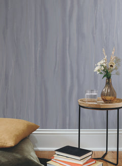 Candice Olson Fantasy Faux Bois Wallpaper featuring a gray vertical wood grain pattern with fine, light-colored lines.