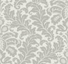 Candice Olson Modern Romance Wallpaper featuring a light gray repeating acanthus leaf damask pattern on an off-white background.