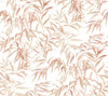 Willow Grove Wallpaper by York Wallcoverings features a seamless pattern of delicate, hand-drawn beige and light pink leaves and branches on a white background, creating a soft and elegant botanical design.