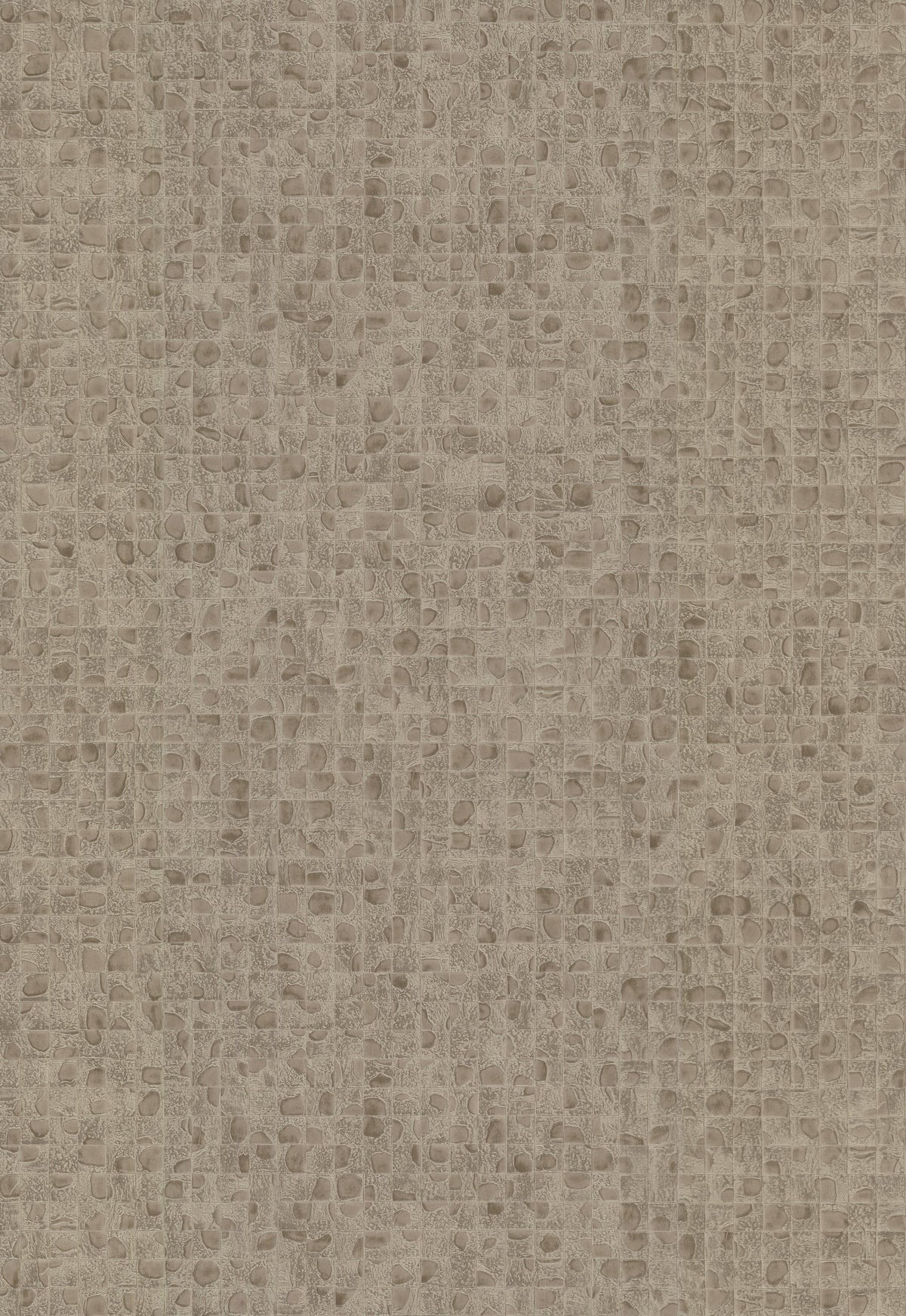 Ronald Redding Leather Lux Wallpaper in taupe featuring a repeating grid pattern of irregular, rounded rectangular tiles with a textured, mottled appearance.