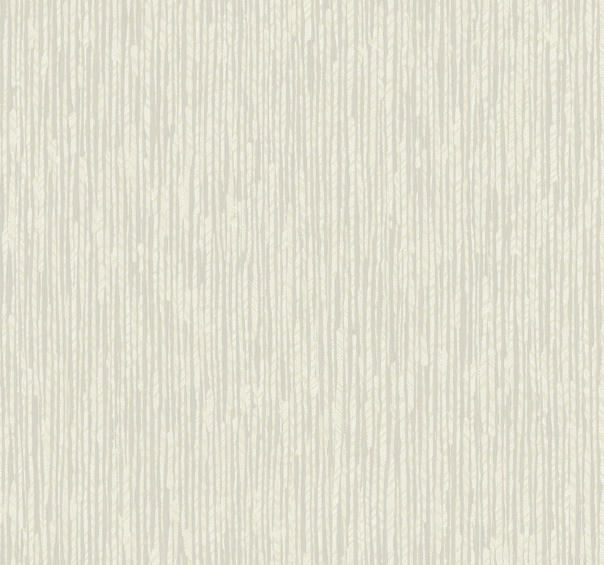Ronald Redding Feather Fletch Wallpaper featuring a repeating vertical pattern of stylized, cream-colored feathers on a light beige background.