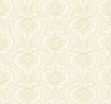 Ronald Redding Lotus Palm Wallpaper featuring a cream-colored, repeating decorative pattern of stylized lotus flowers and arched leaves.