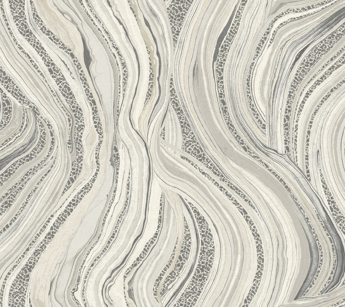 Ronald Redding Streaming Cheetah wallpaper featuring a pattern of swirling, marbled gray and white bands interspersed with textured, dotted animal print sections.