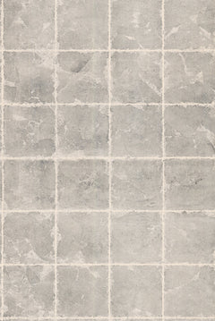 Ronald Redding Metal Leaf Squares Wallpaper by York Wallcoverings features a grid pattern that mimics gray stone tiles with visible grout lines. Its surfaces display a slightly rough, weathered texture and subtle color variations, creating a natural and rustic look.