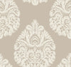 Ronald Redding Teardrop Damask Wallpaper featuring a light beige background with a repeating cream-colored teardrop damask pattern.