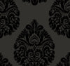 Ronald Redding Teardrop Damask Wallpaper featuring a black repeating teardrop-shaped floral pattern on a dark gray background.