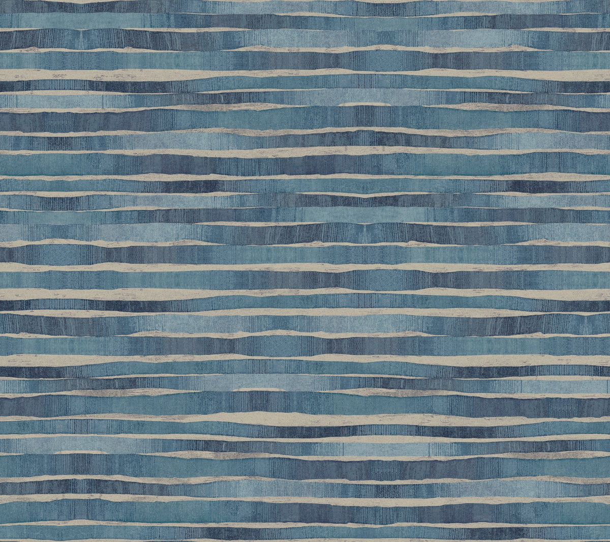 Ronald Redding Dreamscapes Wallpaper featuring a repeating horizontal pattern of wavy, dark blue, and light gray stripes with a textured appearance.