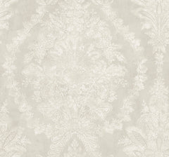 Ronald Redding Charleston Damask Wallpaper featuring a repeating beige damask floral pattern.