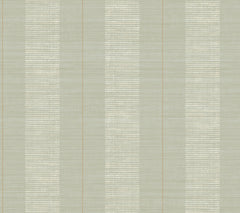 Colbert Stripe Textured Wallpaper features light green vertical stripes in alternating smooth and subtly patterned textures with horizontal lines. Thin brown lines separate the stripes, offering a soft, elegant, and understated design.
