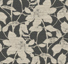 Creamy white floral silhouettes with leaves and stems are scattered across a dark, textured background on the Solange Botanical Wallpaper by York Wallcoverings, creating a bold, high-contrast botanical pattern.
