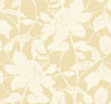 The Solange Botanical Wallpaper by York Wallcoverings features a beige background adorned with a textured, faint white floral pattern showcasing large leaves and flower shapes. Its soft and subtle design evokes a calm, vintage wallpaper aesthetic.