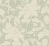 Solange Botanical Wallpaper by York Wallcoverings features light beige floral silhouettes with leaves set against a muted green background, creating a subtle, textured botanical pattern ideal for wallpaper or fabric design.