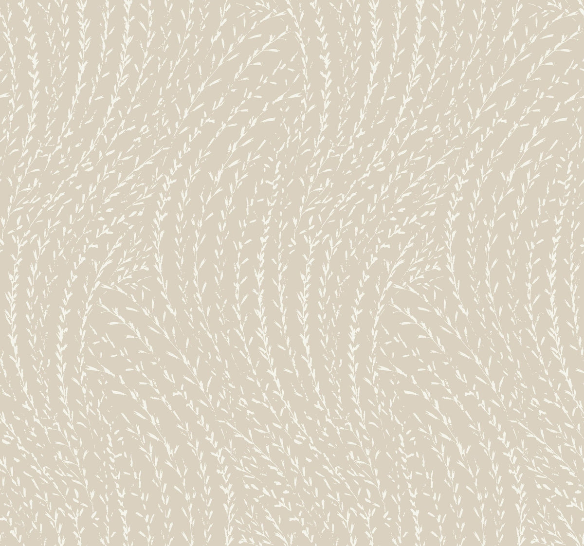 Bring a subtle, organic texture to your space with York Wallcoverings’ Willow Song Botanical Wallpaper, featuring an abstract beige background adorned with thin, white, branch-like lines resembling grass or wheat gently swaying in the wind.
