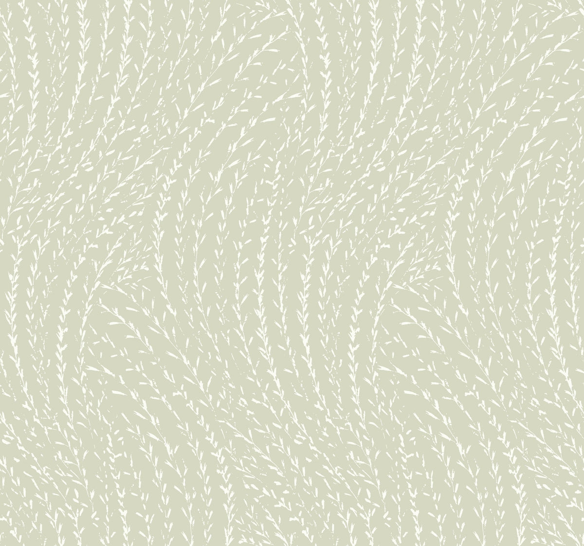 Willow Song Botanical Wallpaper by York Wallcoverings features a light beige background adorned with wavy, flowing lines and delicate leaf motifs, evoking the look of wind-blown grass or foliage.