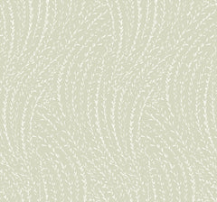 Experience a soft, natural ambiance with the York Wallcoverings Willow Song Botanical Wallpaper, featuring a light gray background accented by a repetitive, wavy pattern of delicate white lines reminiscent of thin stems or grass for an elegant abstract texture.