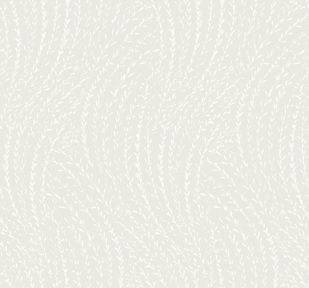 The Willow Song Botanical Wallpaper by York Wallcoverings features a light gray background adorned with a subtle, wavy pattern of thin, curved lines in slightly darker tones, reminiscent of flowing grass or leaves for a gentle, organic texture.