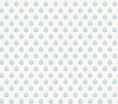 The Serene Villa Floral Stamp Wallpaper by York Wallcoverings features a soft, vintage-inspired design with small light blue and beige floral sprigs repeating diagonally across a light gray background, creating a delicate and seamless pattern.