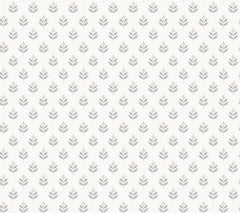 Introducing Serene Villa Floral Stamp Wallpaper by York Wallcoverings: featuring a seamless pattern of small, minimalist gray leafy branches arranged in tidy, repeating rows against a soft off-white background.