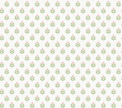 Serene Villa Floral Stamp Wallpaper by York Wallcoverings features a repeating pattern of small, simple pink oval flowers with green leaves, arranged in evenly spaced diagonal rows on a light beige background.