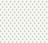 The Serene Villa Floral Stamp Wallpaper by York Wallcoverings features a repeating pattern of small, simple green and blue leafy branches, evenly spaced on an off-white background for a soft, minimalist, and vintage-inspired look.