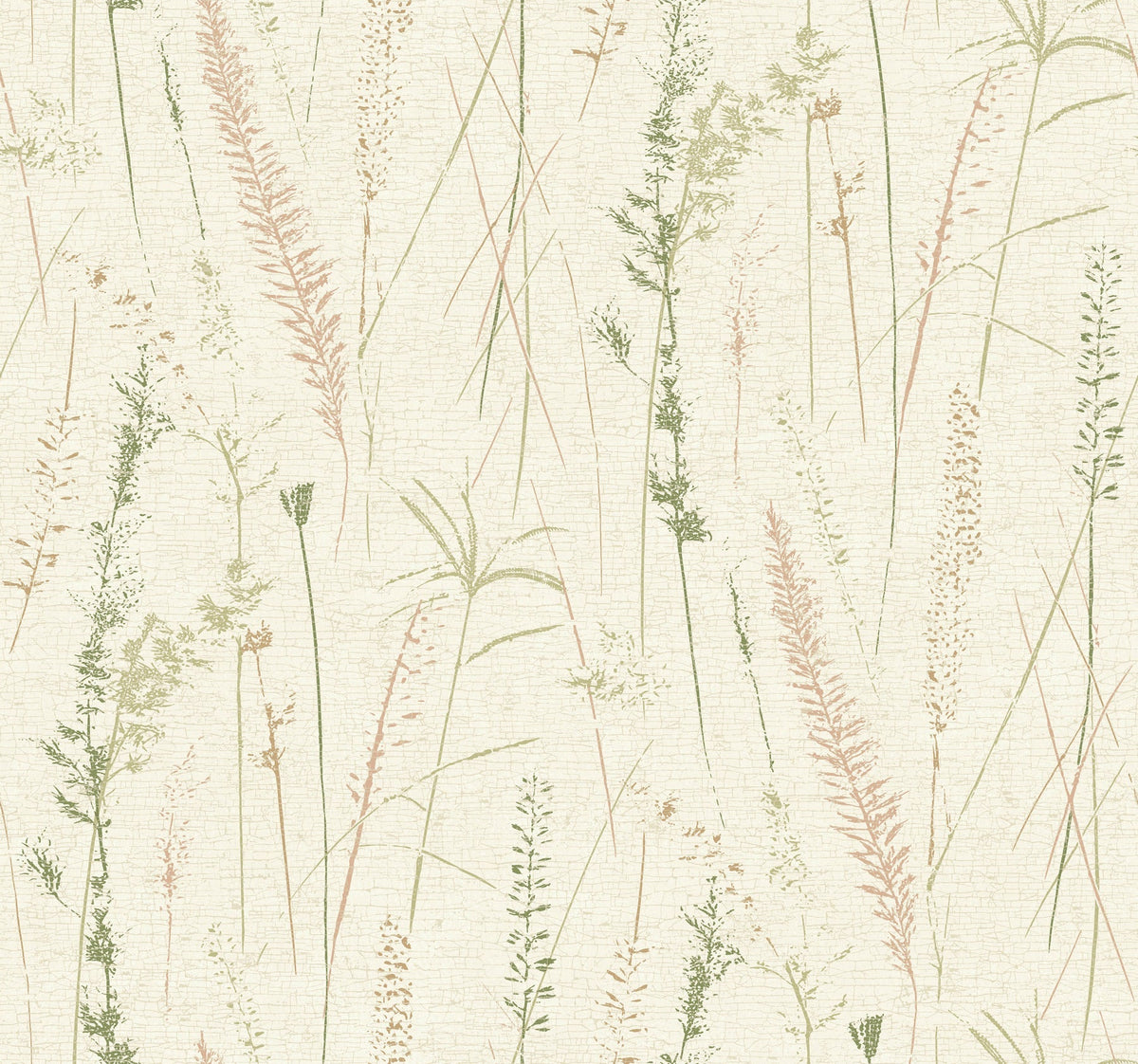 Transform your space with the Meadow Splendor Botanical Wallpaper, featuring a beige background adorned with a subtle pattern of delicate, hand-drawn grasses and wildflowers in soft green and dusty pink hues for a light, airy, and natural look.