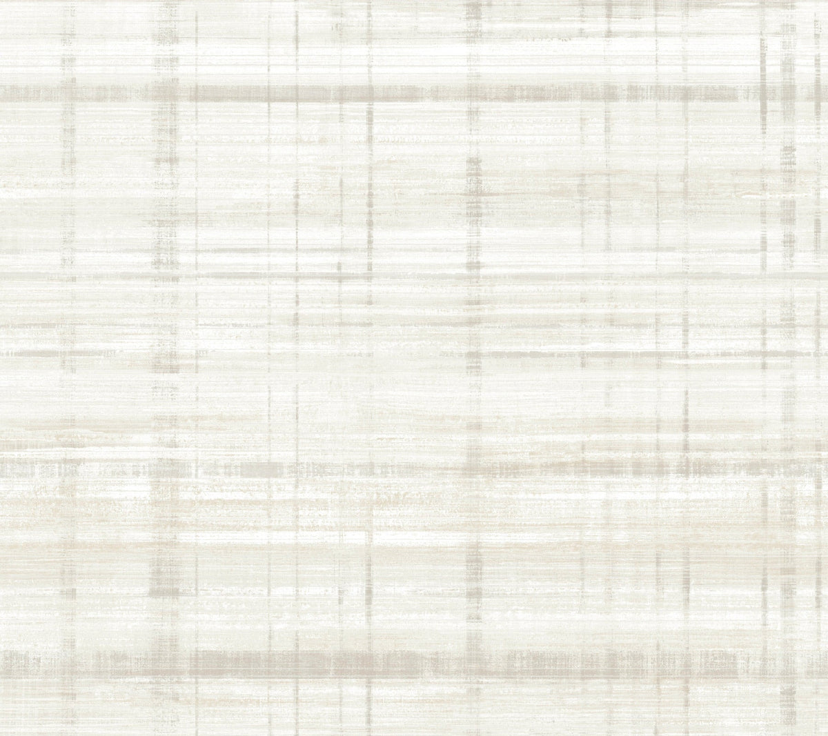 Vanishing Point Striated Wallpaper by York Wallcoverings features a subtle textured background with soft, overlapping horizontal and vertical beige lines on an off-white surface, reminiscent of woven fabric or watercolor brush strokes. The overall effect is minimal and neutral.