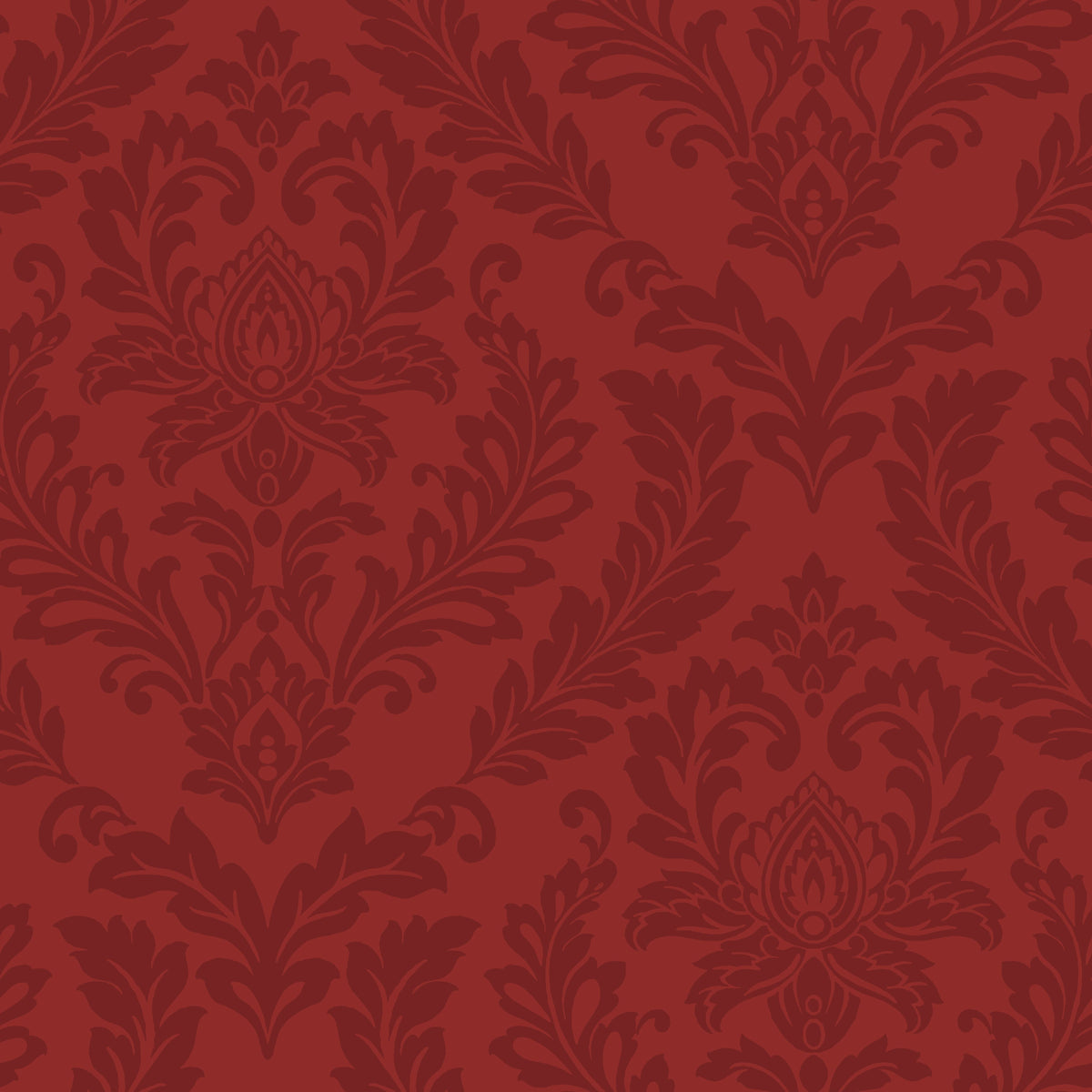 Damask Wallpaper featuring a repeating deep red and dark red damask floral pattern.
