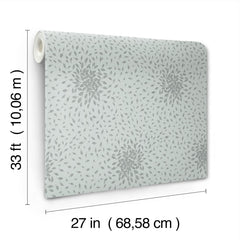A roll of Petite Leaves Wallpaper by York Wallcoverings, featuring a light-colored leafy pattern, measures 33 feet (10.06 m) in length and 27 inches (68.58 cm) in width.